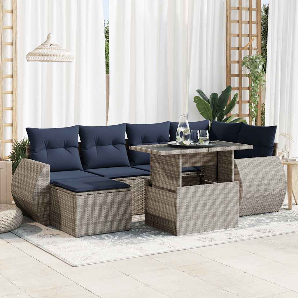 7-delige Loungeset met kussens poly rattan acacia grijs is nu te koop bij PeponiXL, paradijselijk wonen!