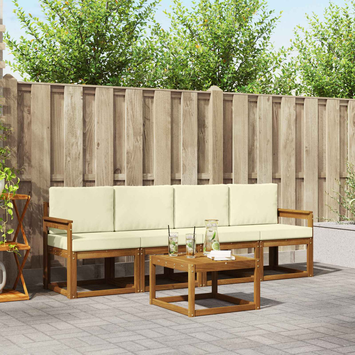 Buiten bankenset met kussen 5 pcs Natuurlijk en Crème is nu te koop bij PeponiXL, paradijselijk wonen!