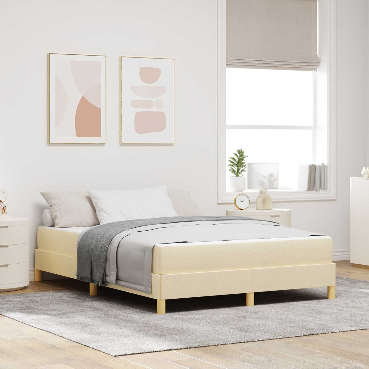 Boxspringbed met matras Crème 140 x 200 cm Stof is nu te koop bij PeponiXL, paradijselijk wonen!