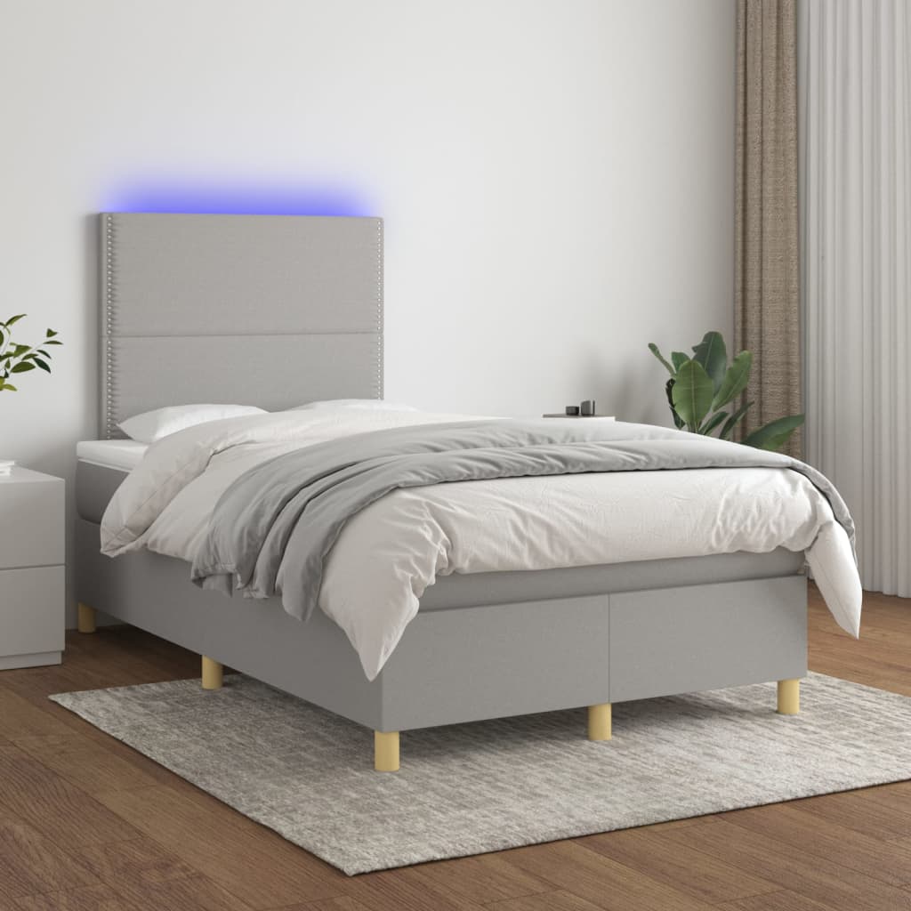 Boxspring met matras en LED stof lichtgrijs 120x200 cm is nu te koop bij PeponiXL, paradijselijk wonen!