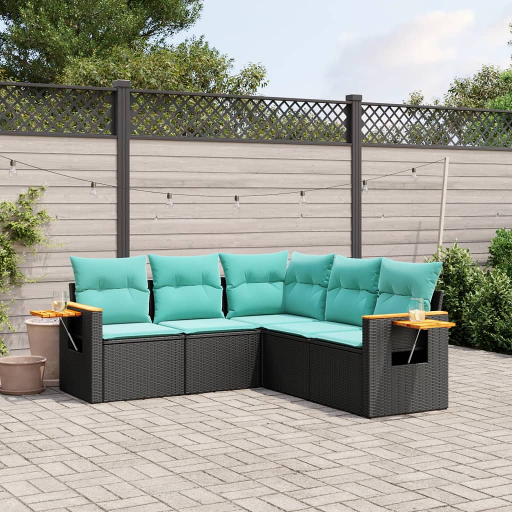 5-delige Loungeset met kussens poly rattan zwart is nu te koop bij PeponiXL, paradijselijk wonen!