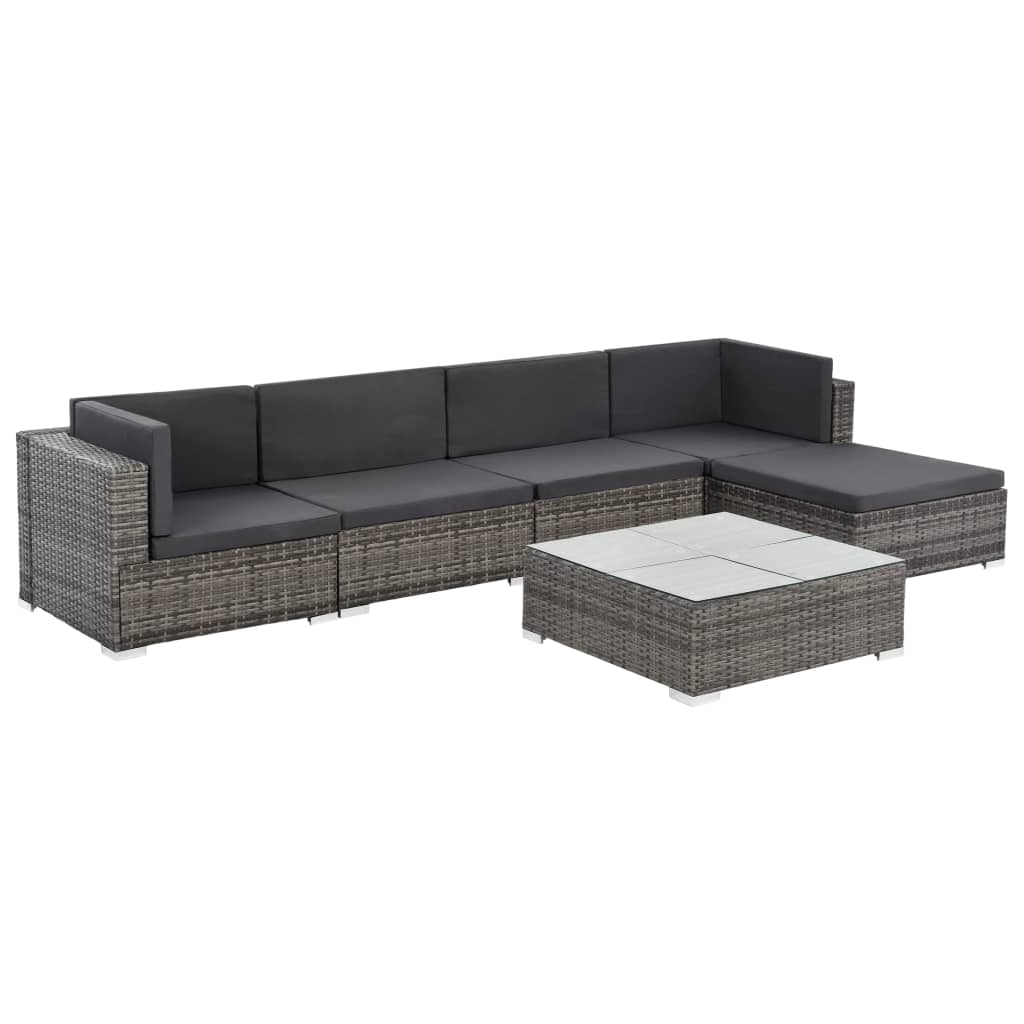 6-delige Loungeset met kussens poly rattan grijs is nu te koop bij PeponiXL, paradijselijk wonen!
