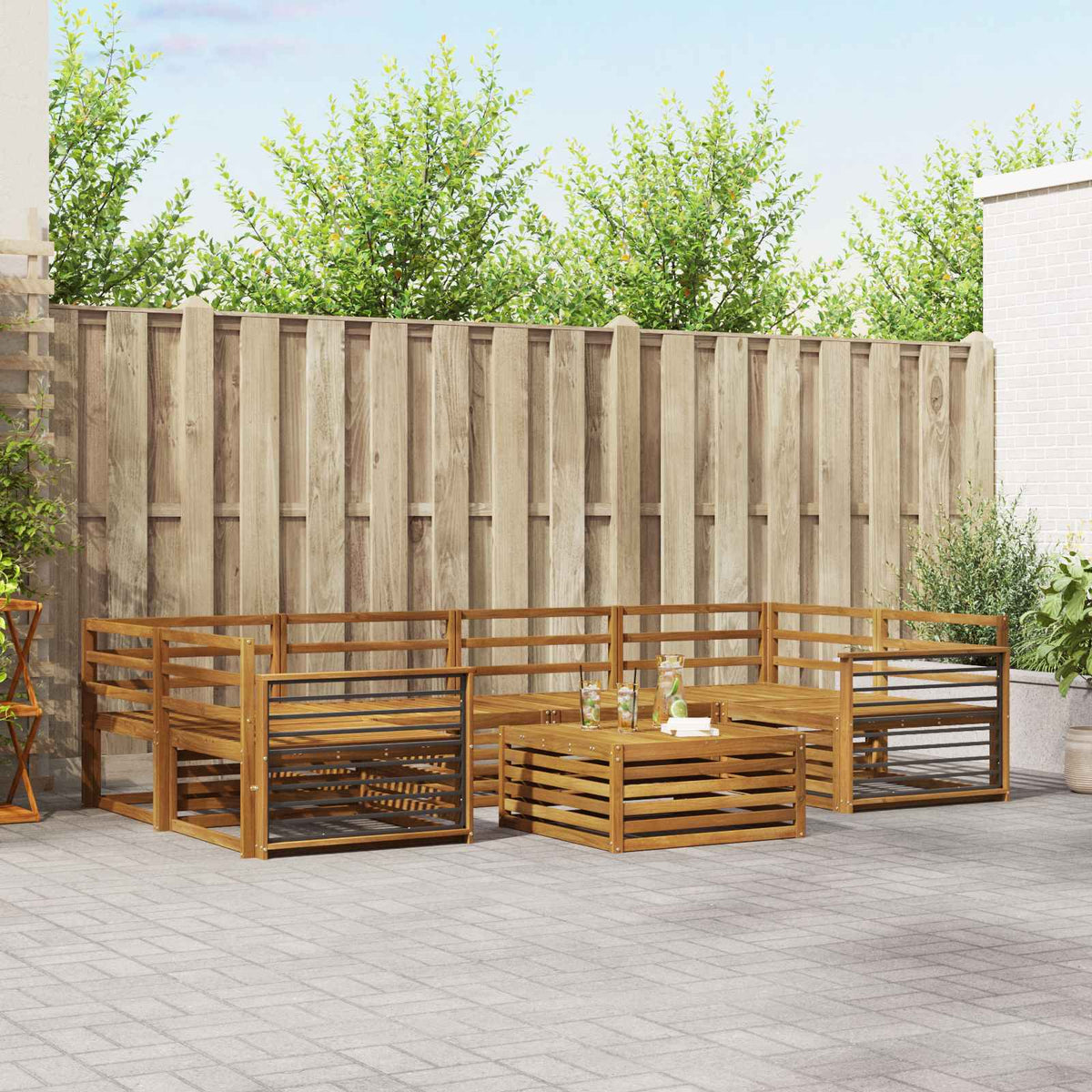 Buiten bankenset 7 pcs Naturel Massief Acaciahout is nu te koop bij PeponiXL, paradijselijk wonen!