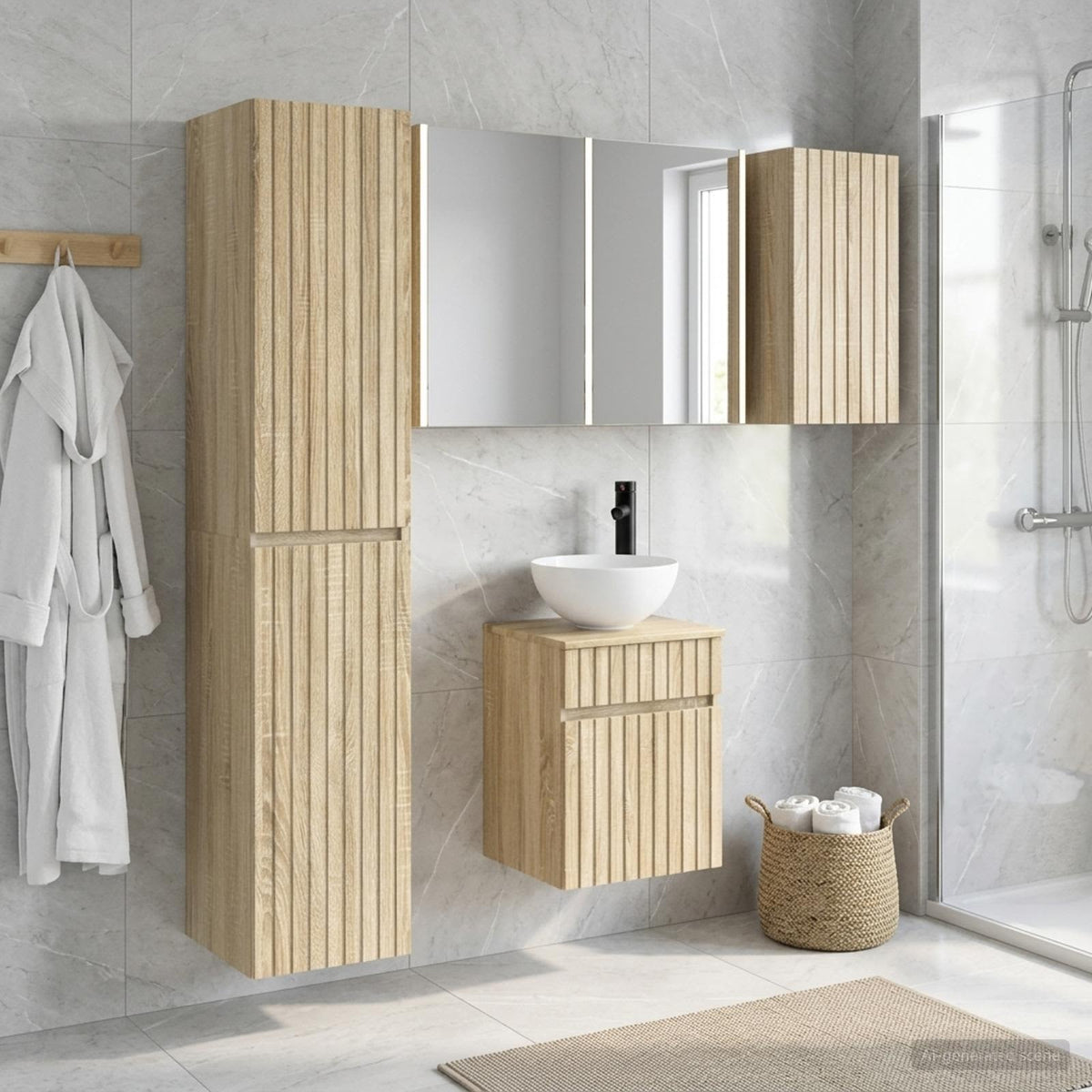 Badkamerkastenset 5 st Sonoma Eiken Bewerkt hout is nu te koop bij PeponiXL, paradijselijk wonen!