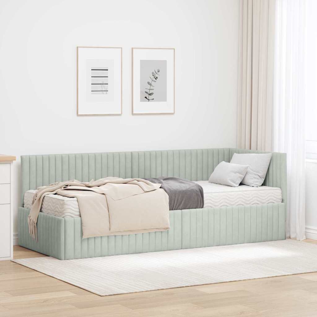 Hoekbedframe met Matras met hoofdeinde 2 pcs Lichtgrijs Fluweel is nu te koop bij PeponiXL, paradijselijk wonen!