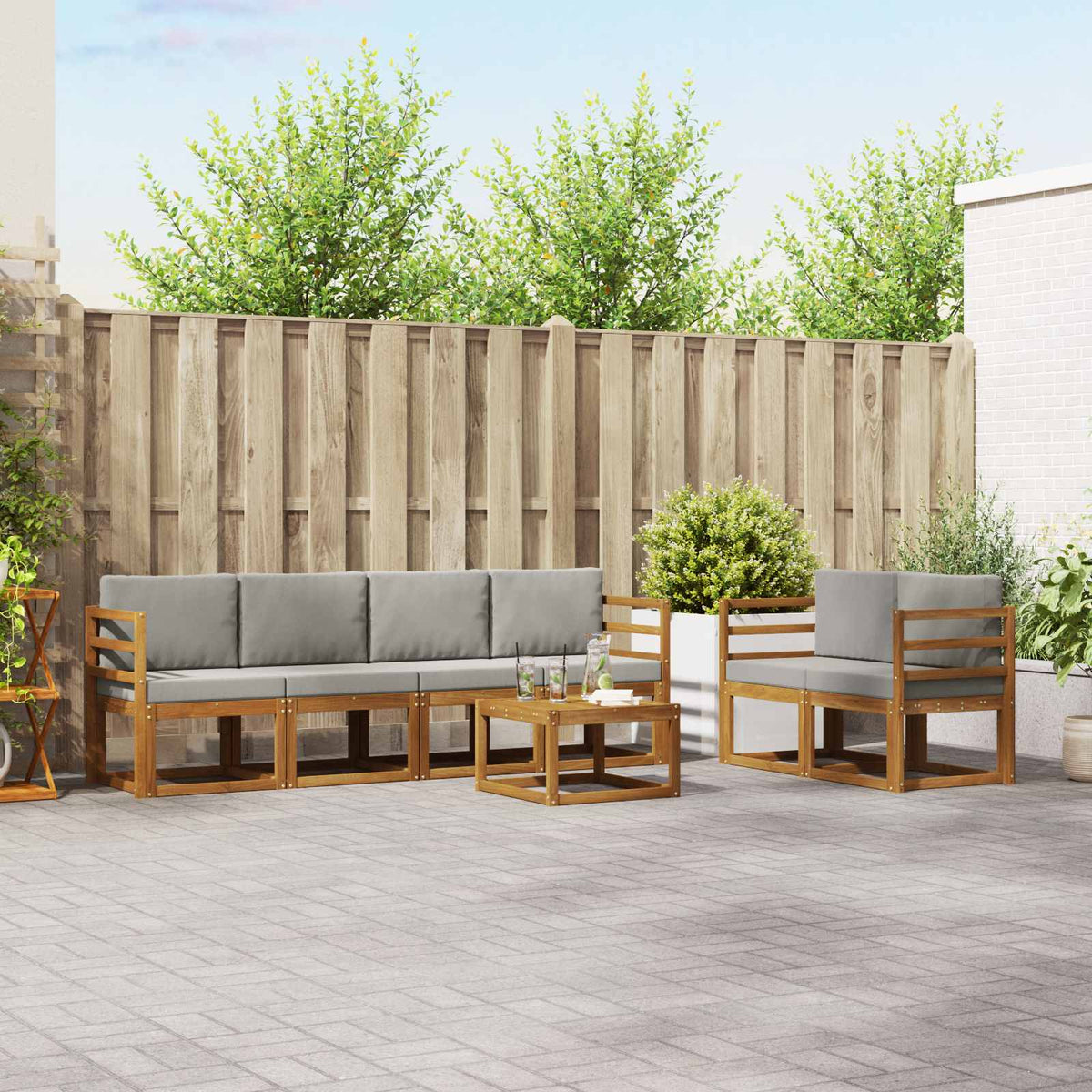 Buiten bankenset 7 pcs Natuurlijk en Lichtgrijs is nu te koop bij PeponiXL, paradijselijk wonen!