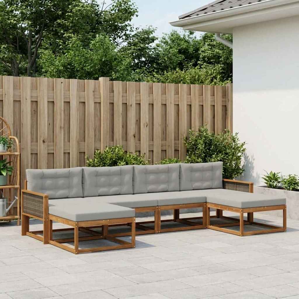 Buiten bankenset met kussen 6 pcs Naturel en lichtgrijs is nu te koop bij PeponiXL, paradijselijk wonen!