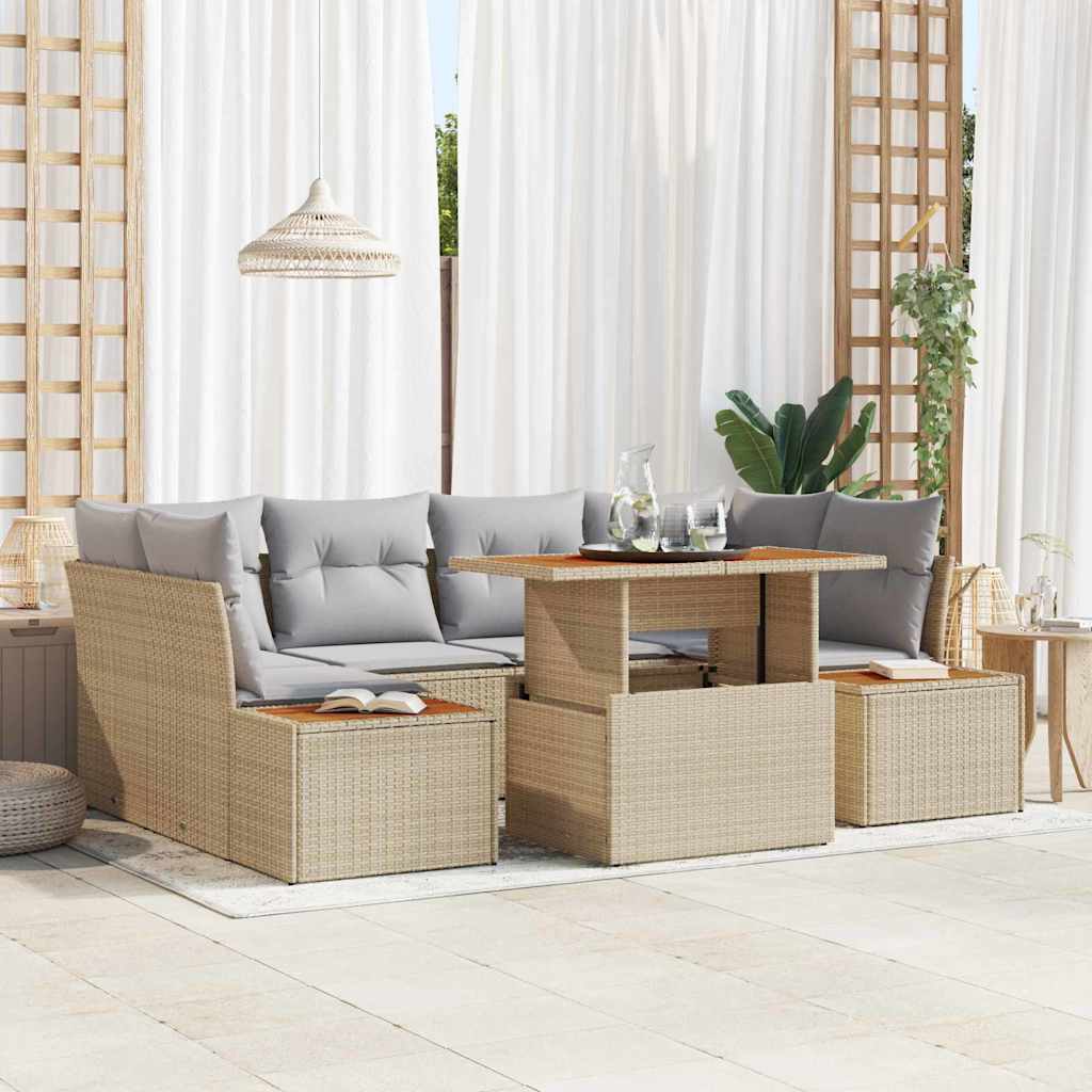 Tuin Sofa Set met opslag 7 pcs Beige Poly riet is nu te koop bij PeponiXL, paradijselijk wonen!