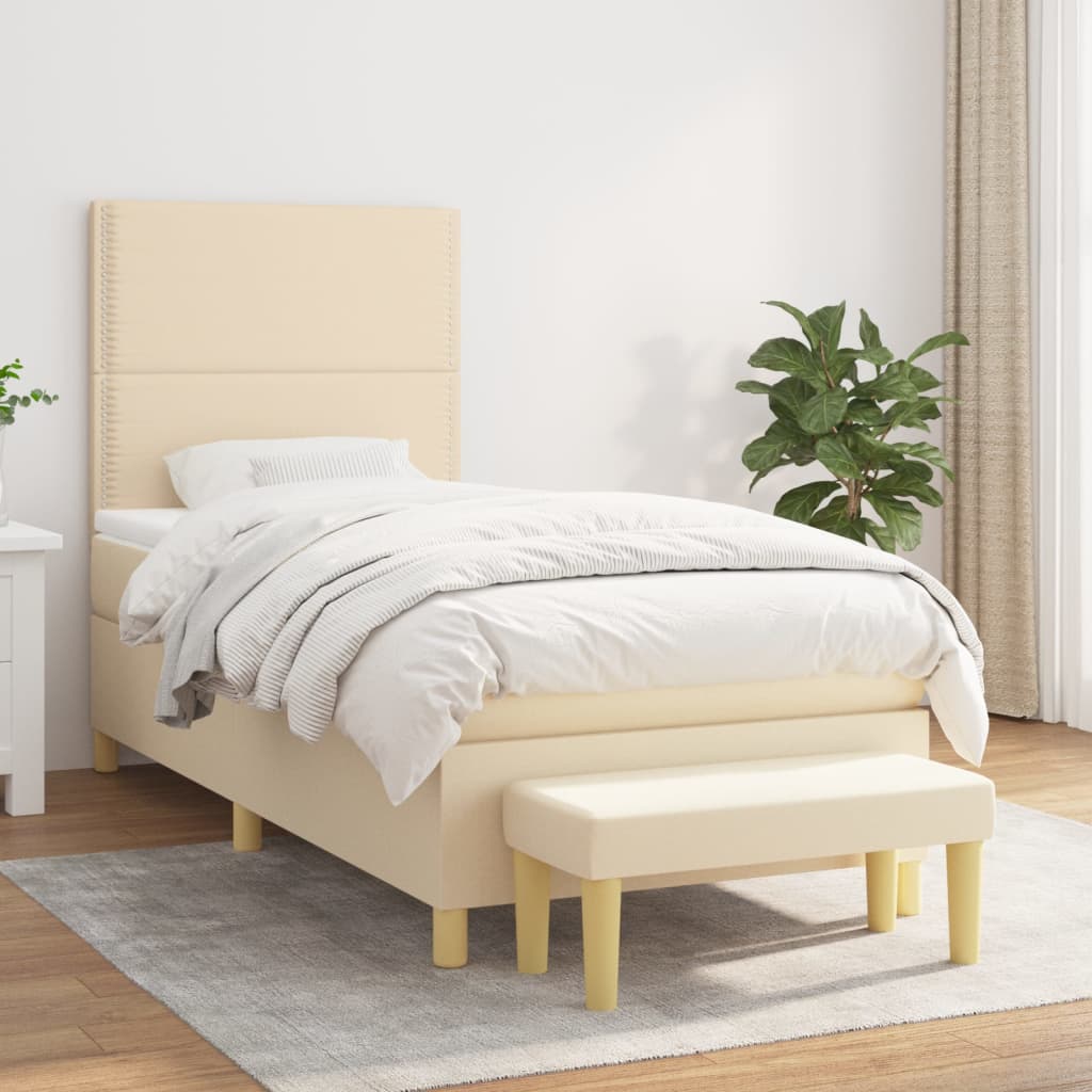 Boxspring met matras stof crèmekleurig 90x200 cm is nu te koop bij PeponiXL, paradijselijk wonen!