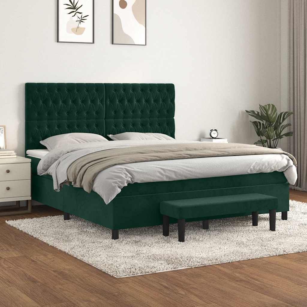 Boxspring met matras fluweel donkergroen 180x200 cm is nu te koop bij PeponiXL, paradijselijk wonen!