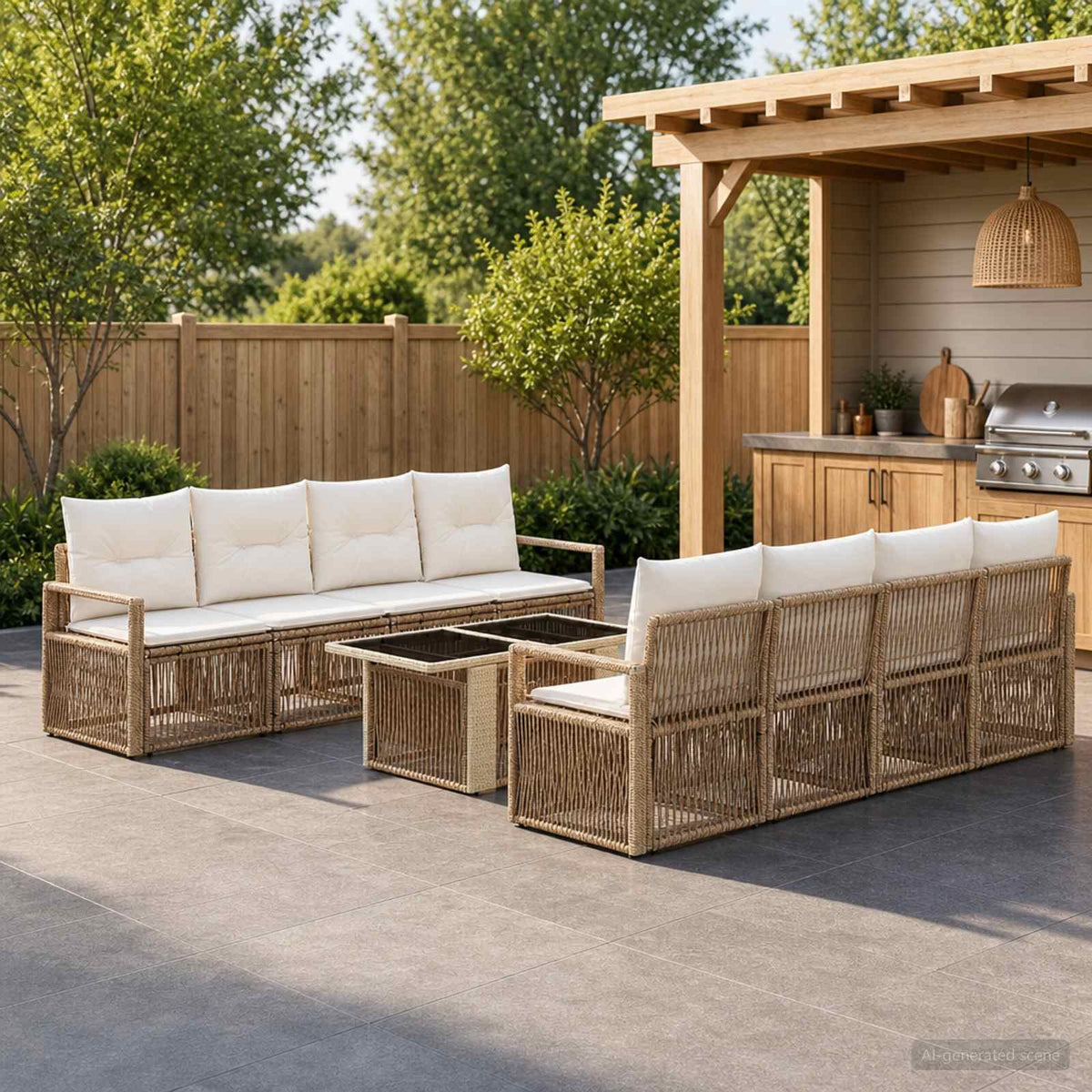 Tuinbankenset 9 st Beige en Crème Wit poly rattan is nu te koop bij PeponiXL, paradijselijk wonen!