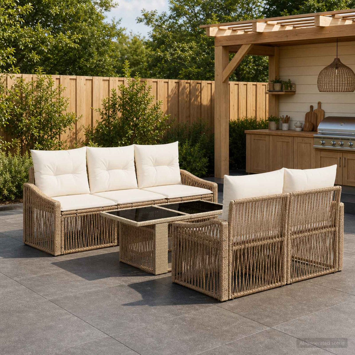 Tuinbankenset 6 st Beige en Crème Wit poly rattan is nu te koop bij PeponiXL, paradijselijk wonen!