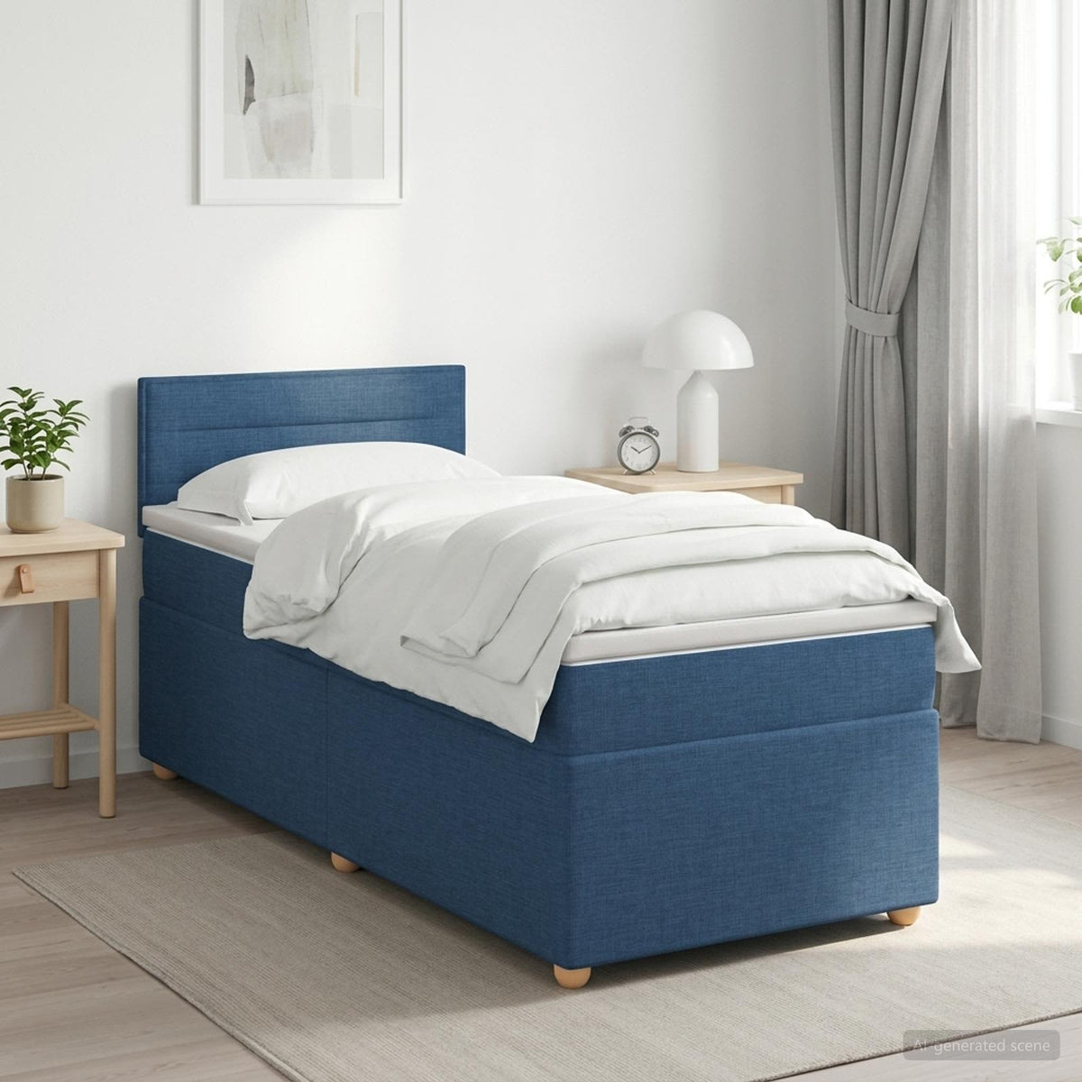 Boxspringbed met matras met hoofdeinde Blauw 100 x 200 cm Stof is nu te koop bij PeponiXL, paradijselijk wonen!
