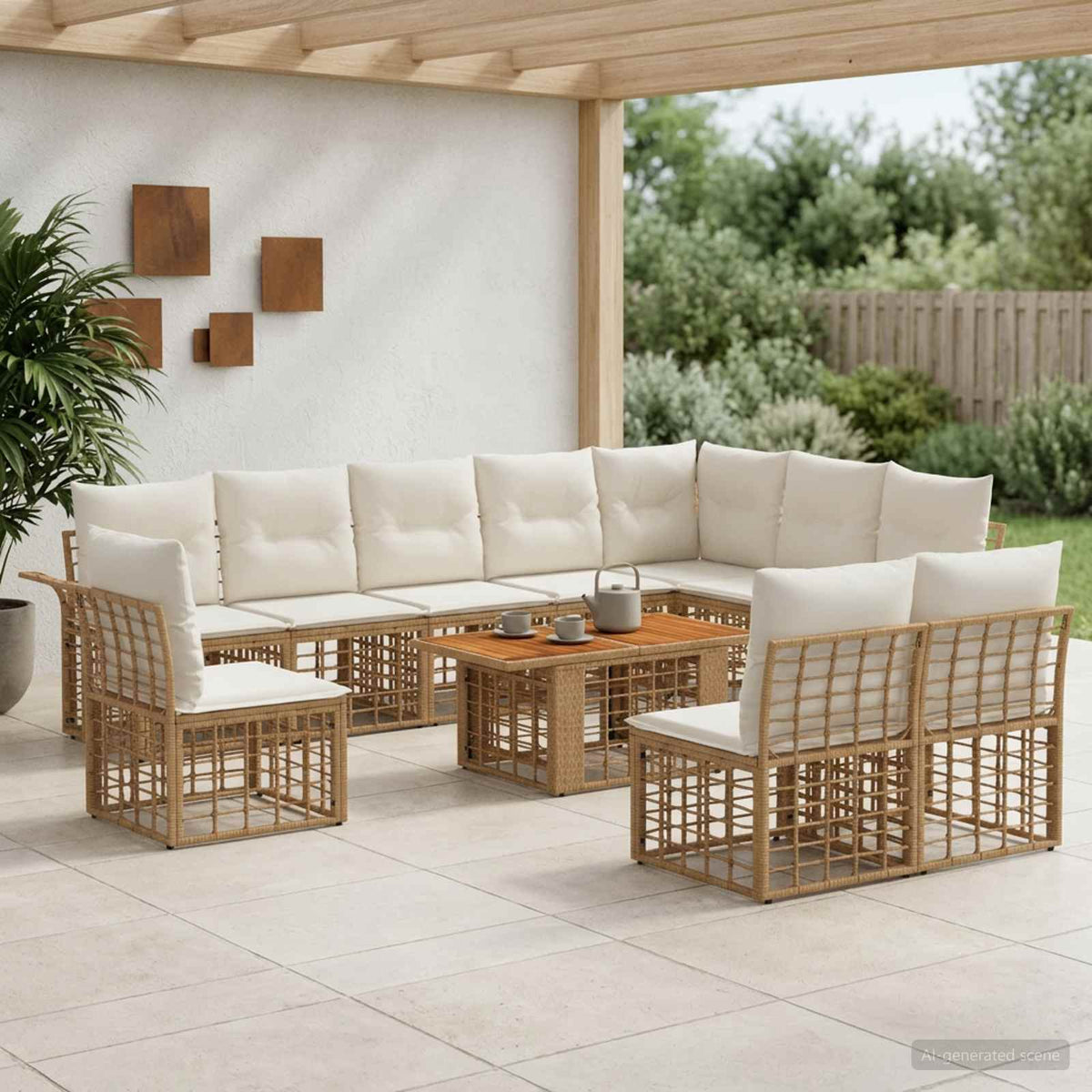 Tuinbankenset 11 st Natuurlijk en Crème Wit poly rattan is nu te koop bij PeponiXL, paradijselijk wonen!