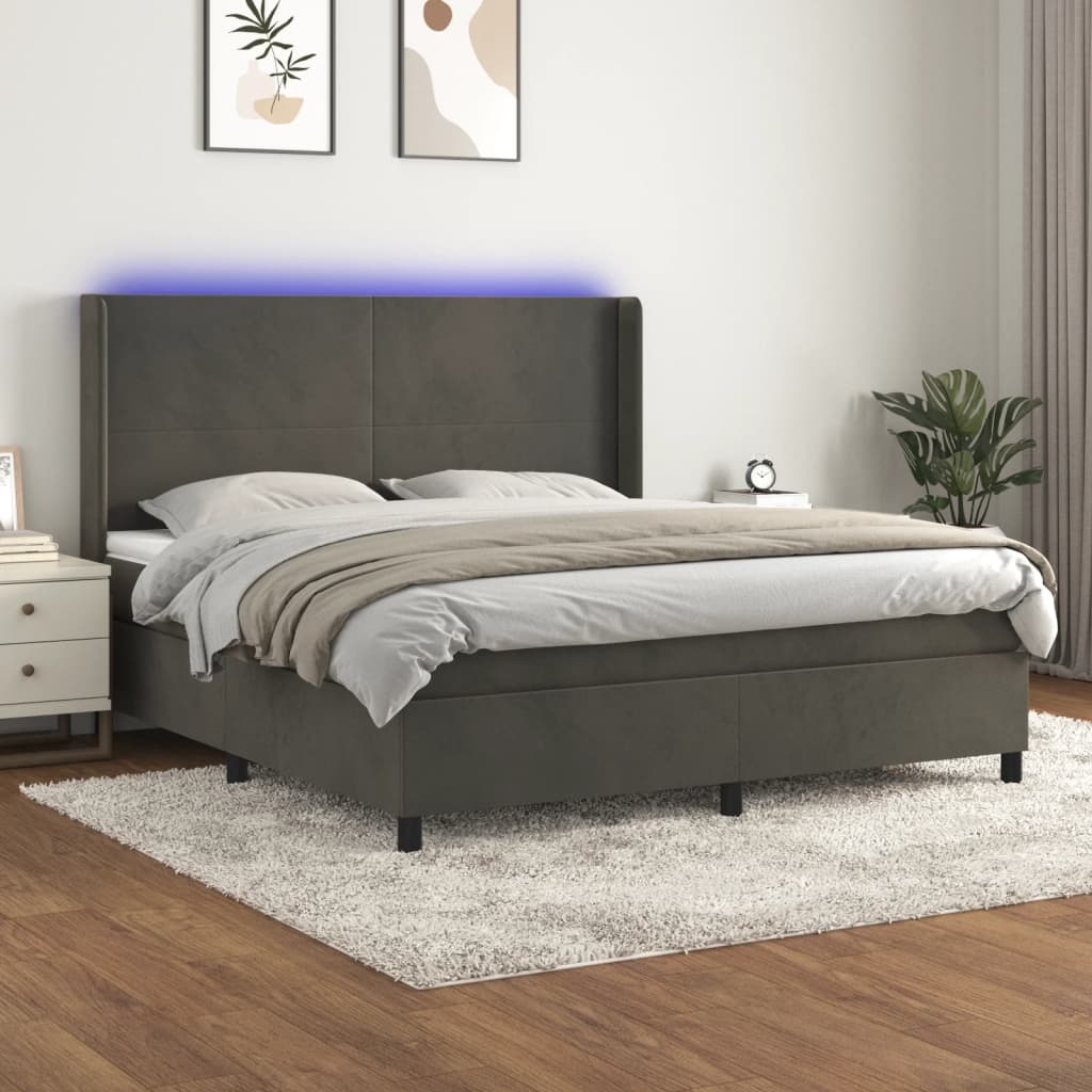 Boxspring met matras en LED fluweel donkergrijs 180x200 cm is nu te koop bij PeponiXL, paradijselijk wonen!