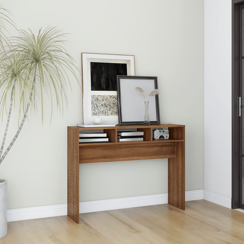 Wandtafel 105x30x80 cm bewerkt hout bruin eikenkleur is nu te koop bij PeponiXL, paradijselijk wonen!