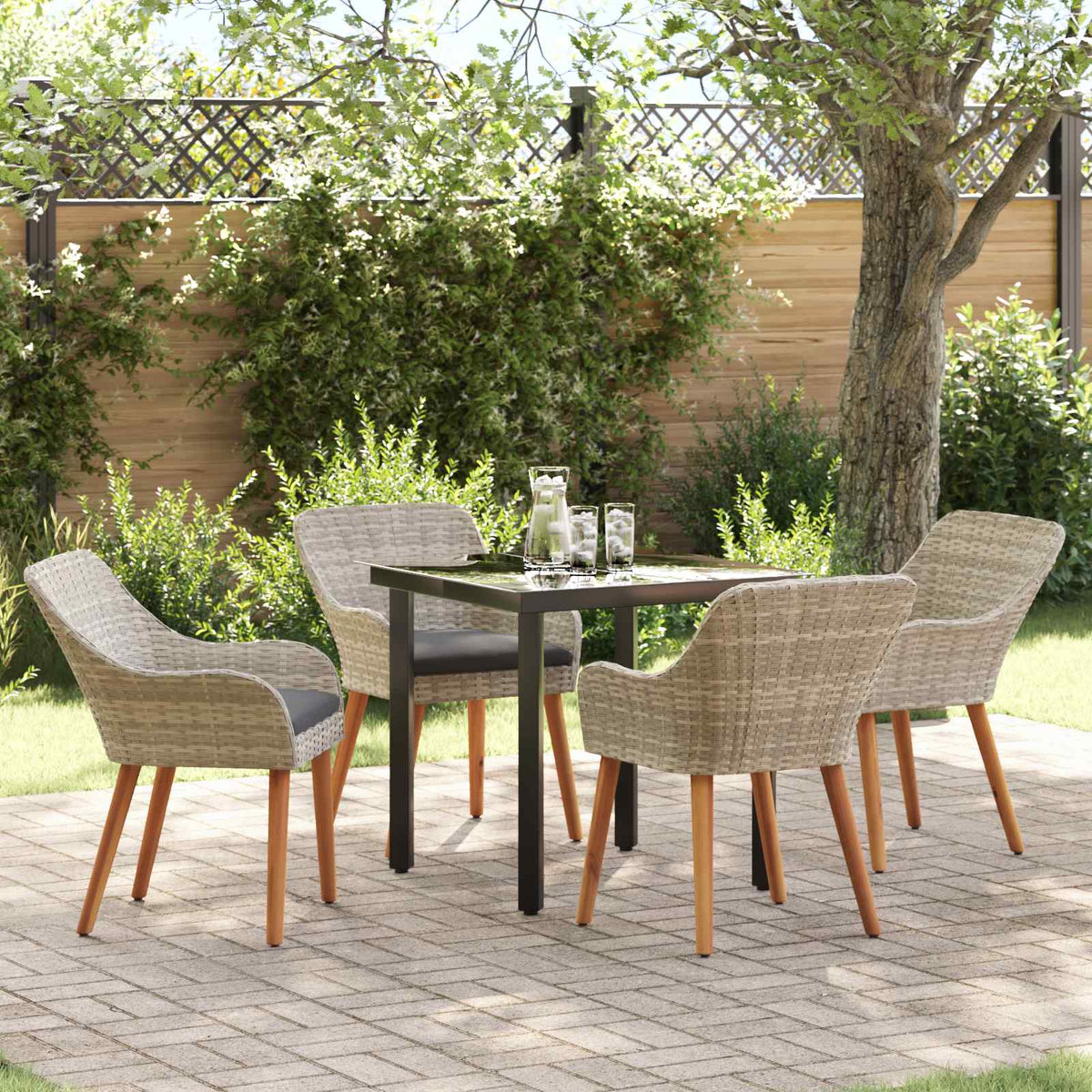 Tuin eettafelset met kussen 5 pcs Lichtgrijs poly rattan is nu te koop bij PeponiXL, paradijselijk wonen!