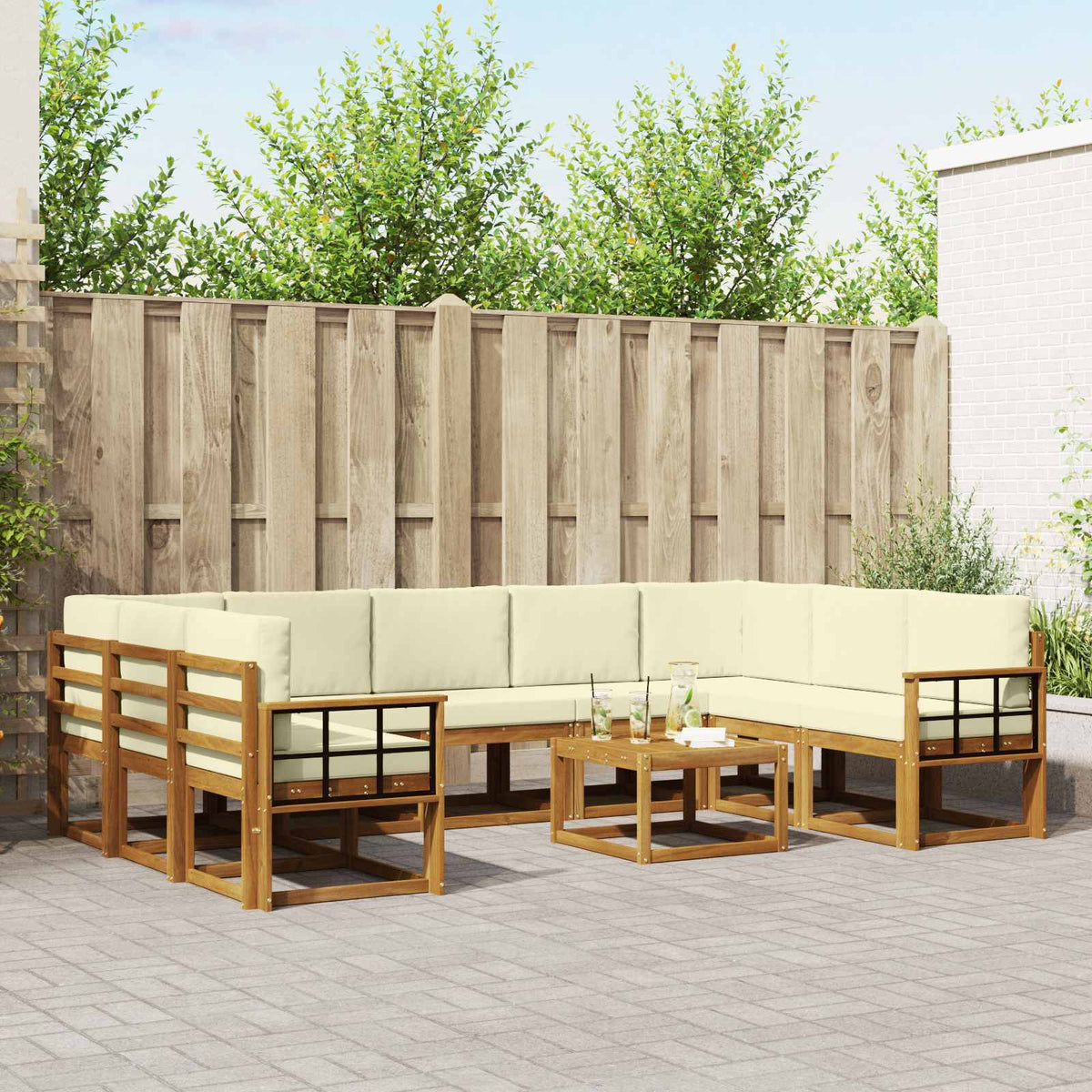 Buiten bankenset met kussen 10 pcs Natuurlijk en Crème is nu te koop bij PeponiXL, paradijselijk wonen!