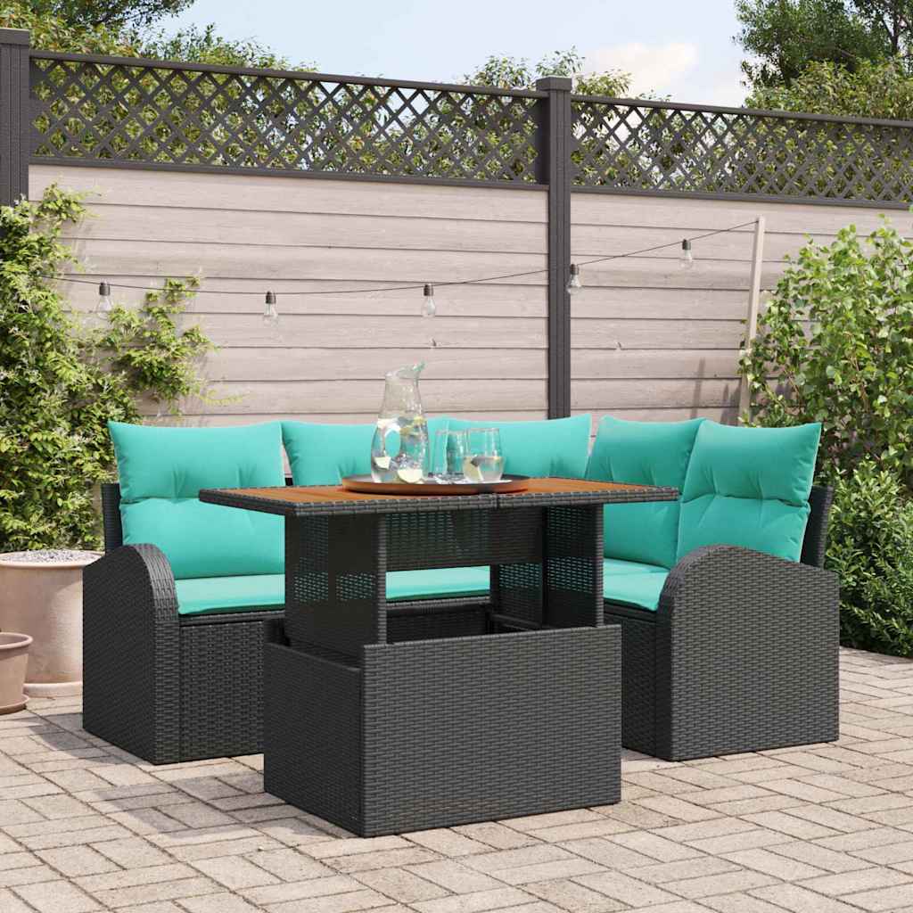 Tuin Sofa Set met opslag 5 pcs Zwart Poly riet is nu te koop bij PeponiXL, paradijselijk wonen!