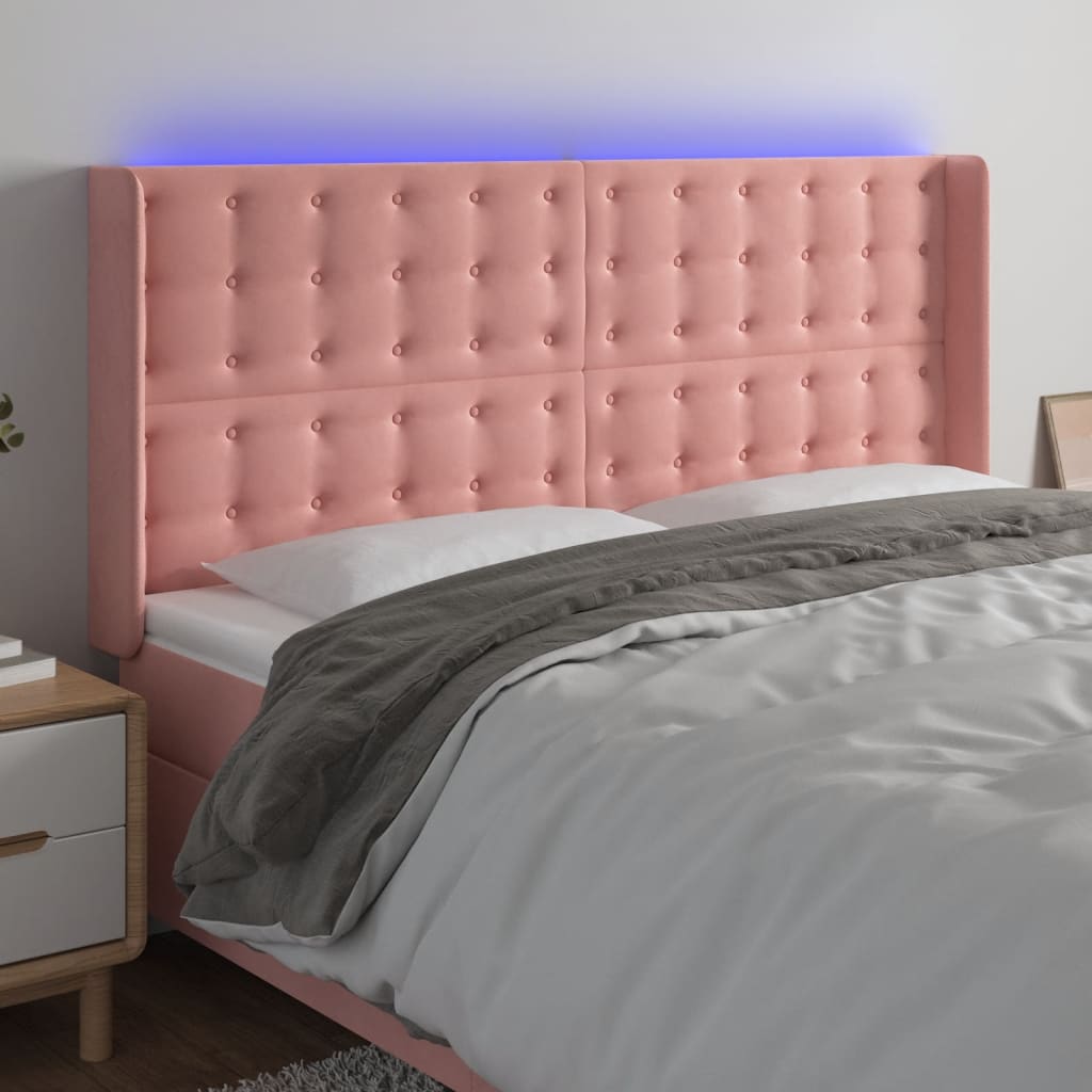 Hoofdbord LED 203x16x118/128 cm fluweel roze is nu te koop bij PeponiXL, paradijselijk wonen!