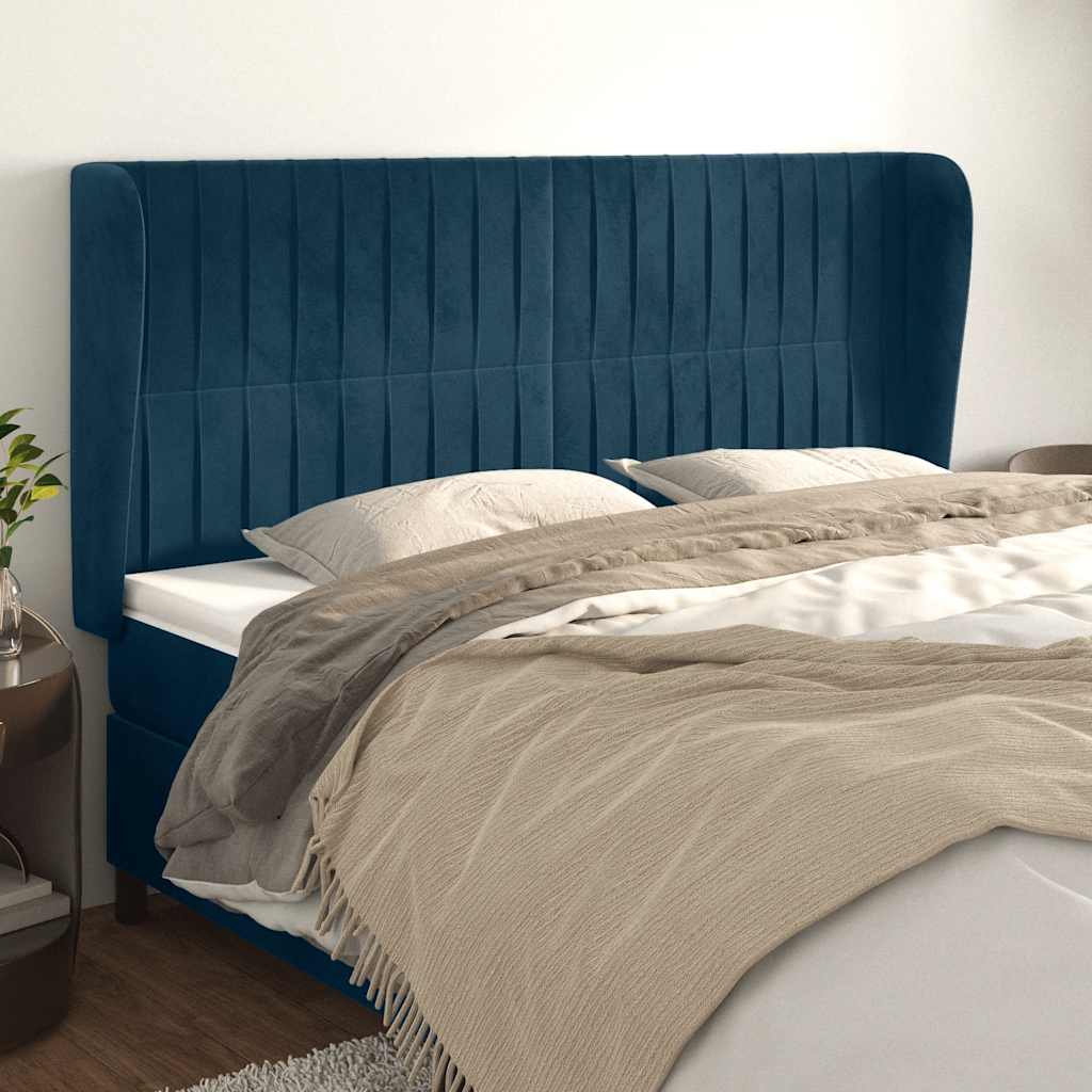 Hoofdbord met randen 203x23x118/128 cm fluweel donkerblauw is nu te koop bij PeponiXL, paradijselijk wonen!