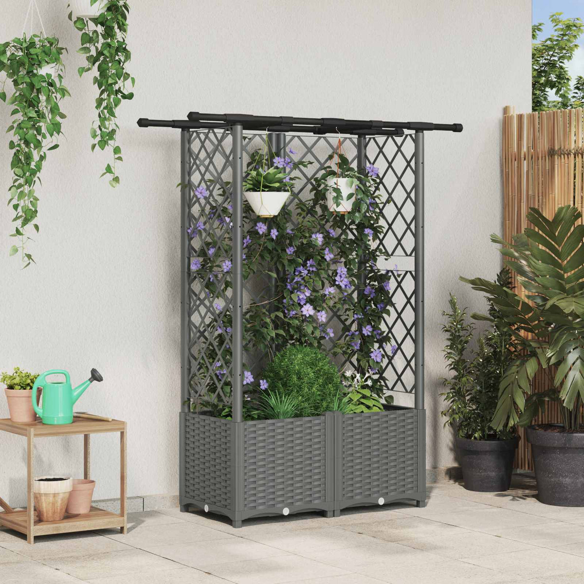 Verhoogd Bed met Trellis en Dak Lichtgrijs 124 x 40 x 136 cm PP is nu te koop bij PeponiXL, paradijselijk wonen!
