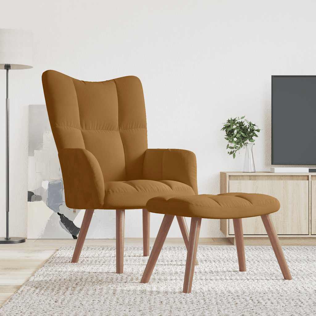 Relaxstoel met voetenbank fluweel bruin is nu te koop bij PeponiXL, paradijselijk wonen!