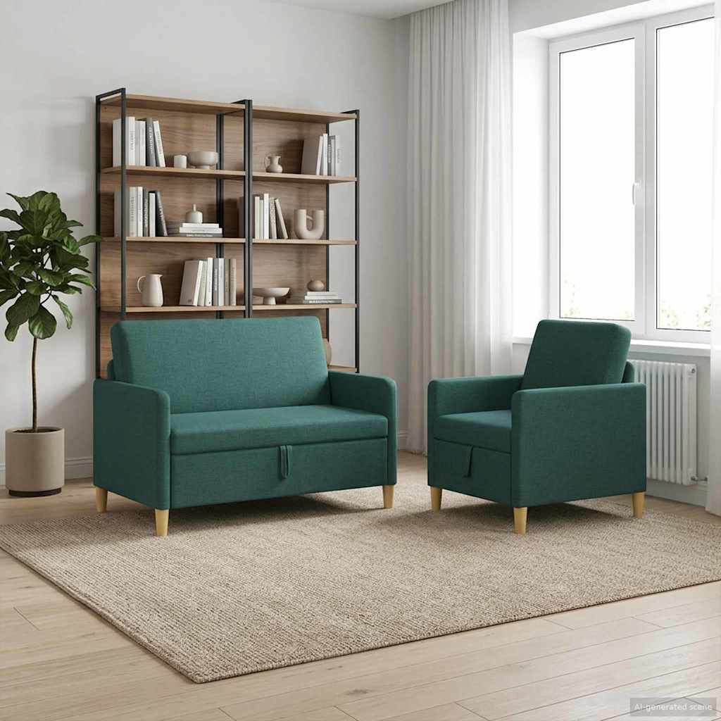 Bankenset met opbergruimte 2 pcs Donkergroen Polyester is nu te koop bij PeponiXL, paradijselijk wonen!