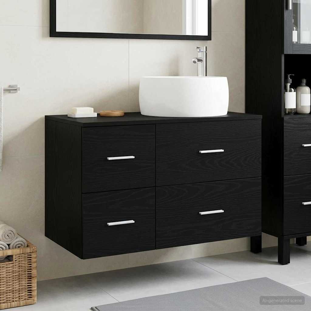Badkamermeubelset 2 st Zwart eiken Bewerkt hout is nu te koop bij PeponiXL, paradijselijk wonen!
