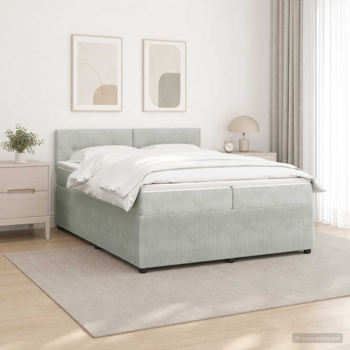 Boxspringbed met matras Lichtgrijs 200 x 200 cm Fluweel is nu te koop bij PeponiXL, paradijselijk wonen!