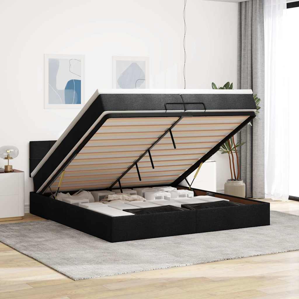Ottoman bed met matrassen en LED's 200x200cm stof zwart is nu te koop bij PeponiXL, paradijselijk wonen!