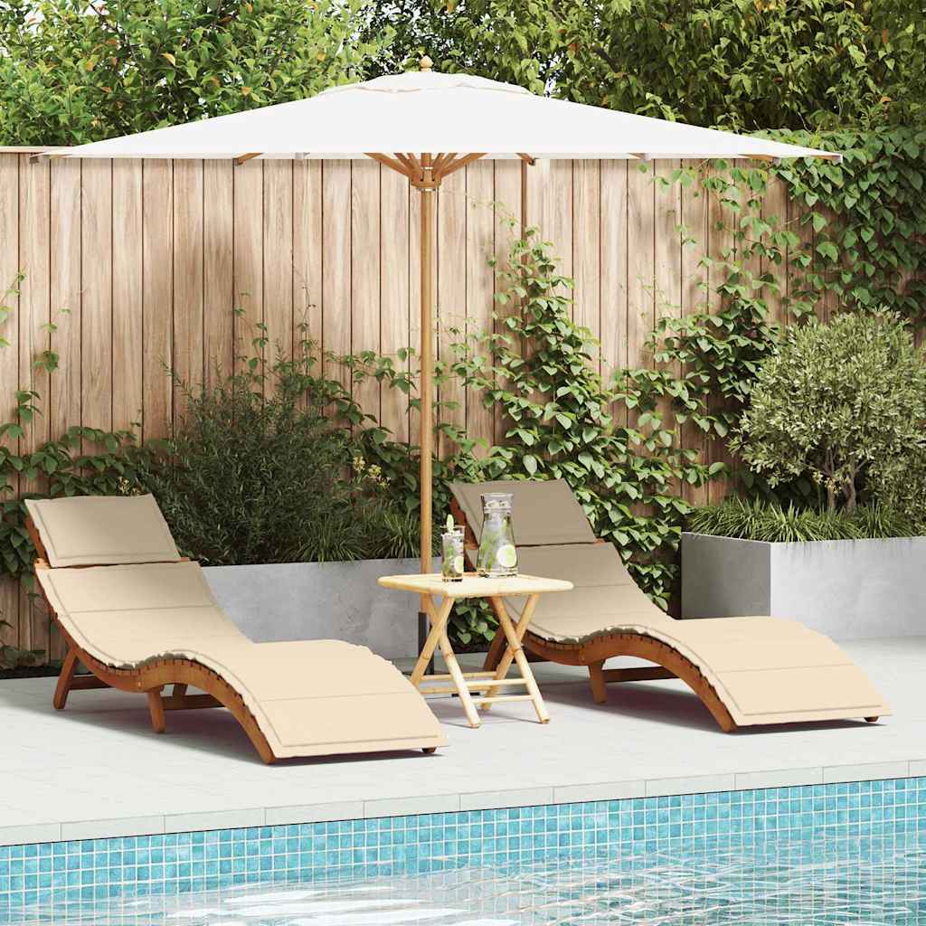 Ligbed met kussen 2 pcs Beige Massief Acaciahout is nu te koop bij PeponiXL, paradijselijk wonen!