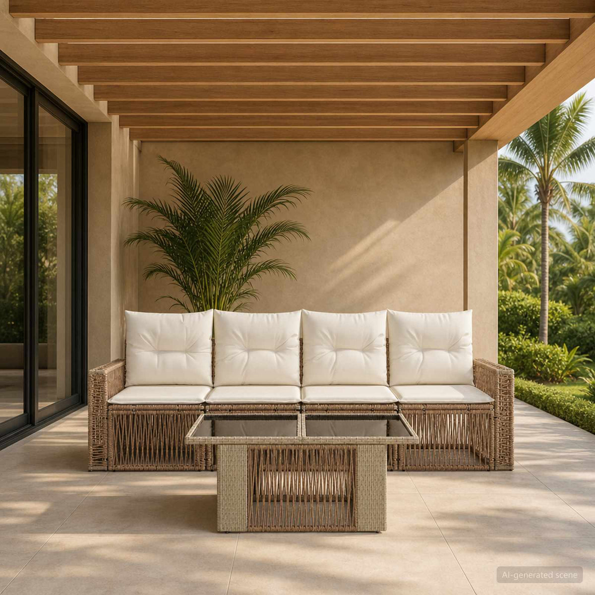 Tuinbankenset 5 st Beige en Crème Wit poly rattan is nu te koop bij PeponiXL, paradijselijk wonen!