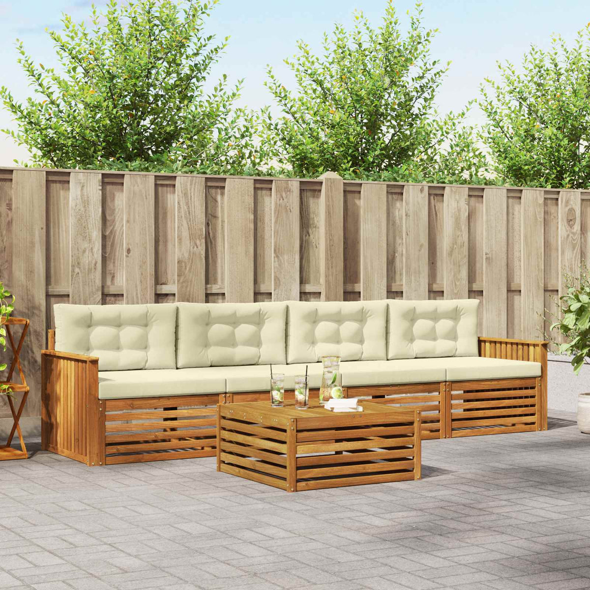 Buiten bankenset met kussen 5 pcs Natuurlijk en Crème is nu te koop bij PeponiXL, paradijselijk wonen!