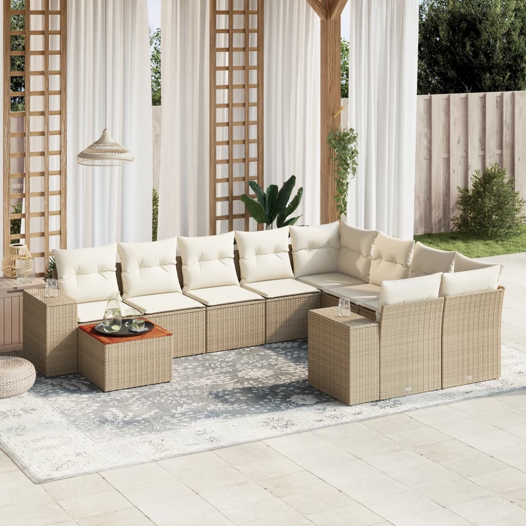 10-delige Loungeset met kussens poly rattan beige is nu te koop bij PeponiXL, paradijselijk wonen!