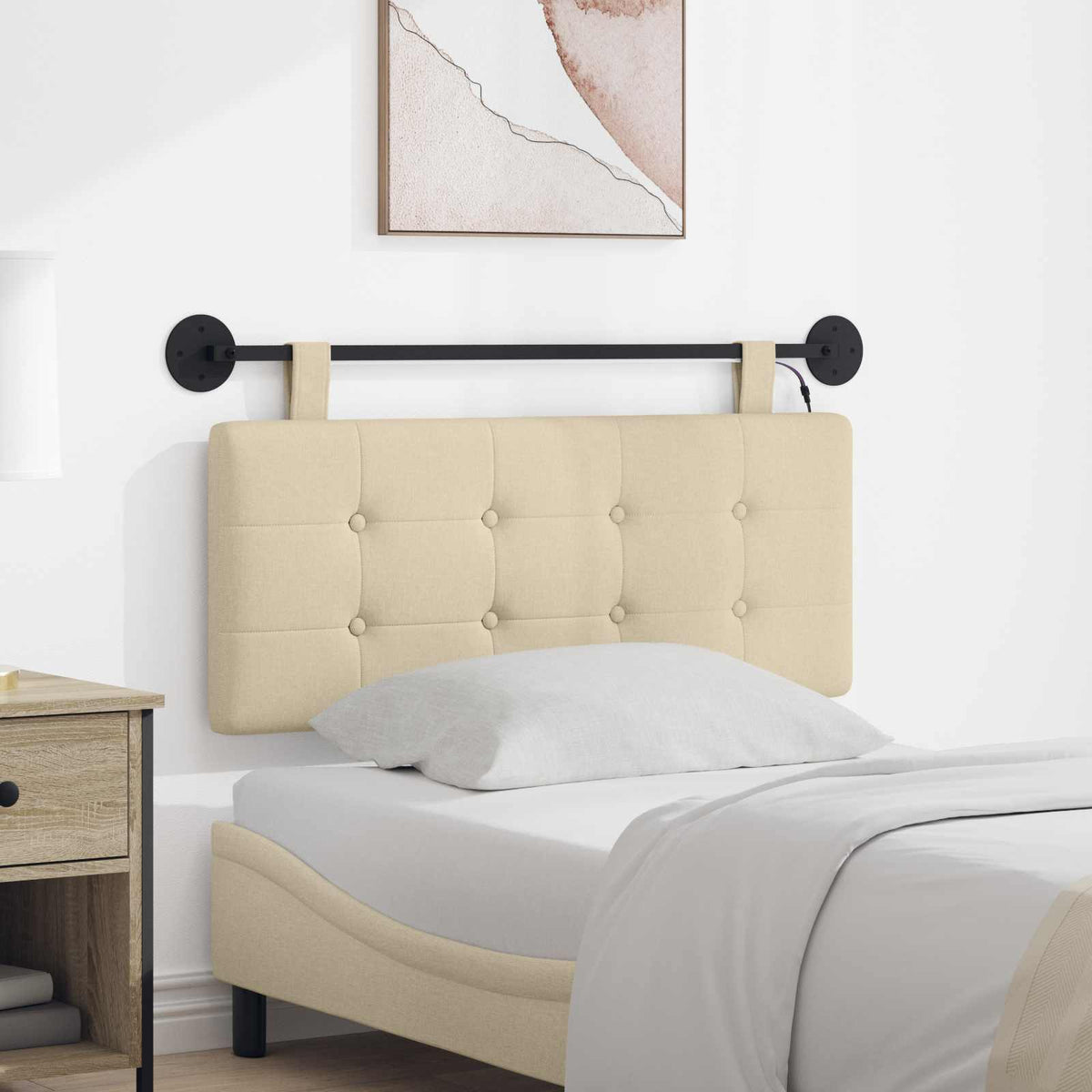 Hangend hoofdbord Met LED-verlichting Crèmekleurig Stof is nu te koop bij PeponiXL, paradijselijk wonen!
