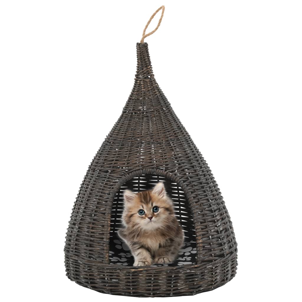 Kattenhuis met kussen tipi 40x60 cm natuurlijk wilgen grijs is nu te koop bij PeponiXL, paradijselijk wonen!
