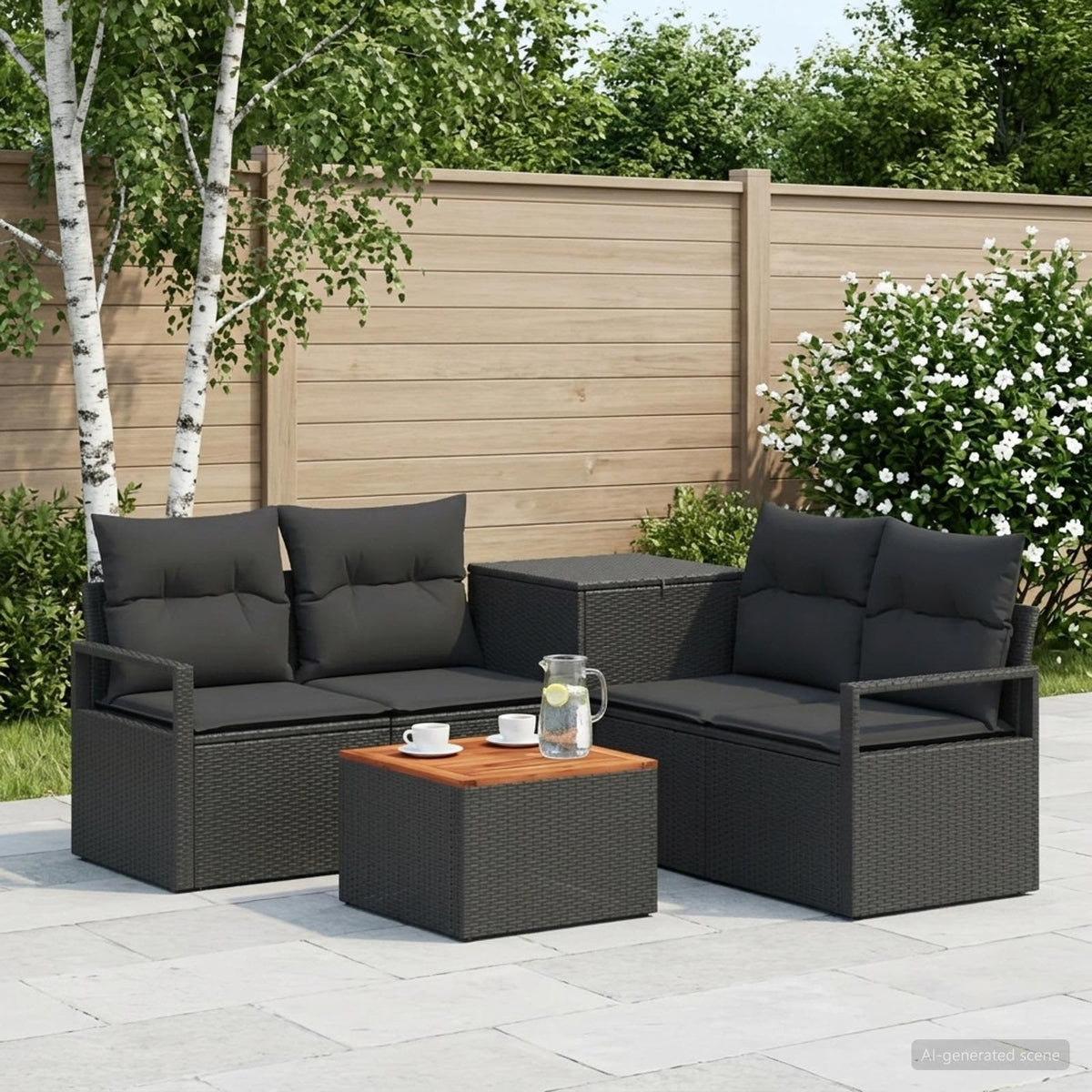 Bankstel 6 st Zwart Poly Rattan en Staal is nu te koop bij PeponiXL, paradijselijk wonen!
