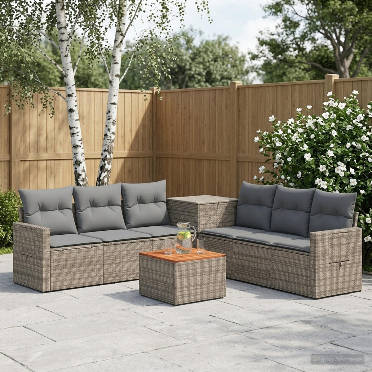 Bankstel 8 st Grijs en Donkergrijs Poly Rattan en Staal is nu te koop bij PeponiXL, paradijselijk wonen!