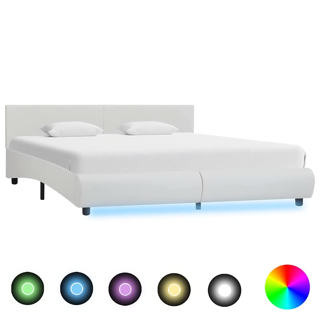 Bedframe met LED kunstleer wit 180x200 cm is nu te koop bij PeponiXL, paradijselijk wonen!