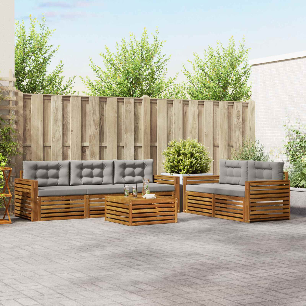 Buiten bankenset met kussen 6 pcs Natuurlijk en Lichtgrijs is nu te koop bij PeponiXL, paradijselijk wonen!
