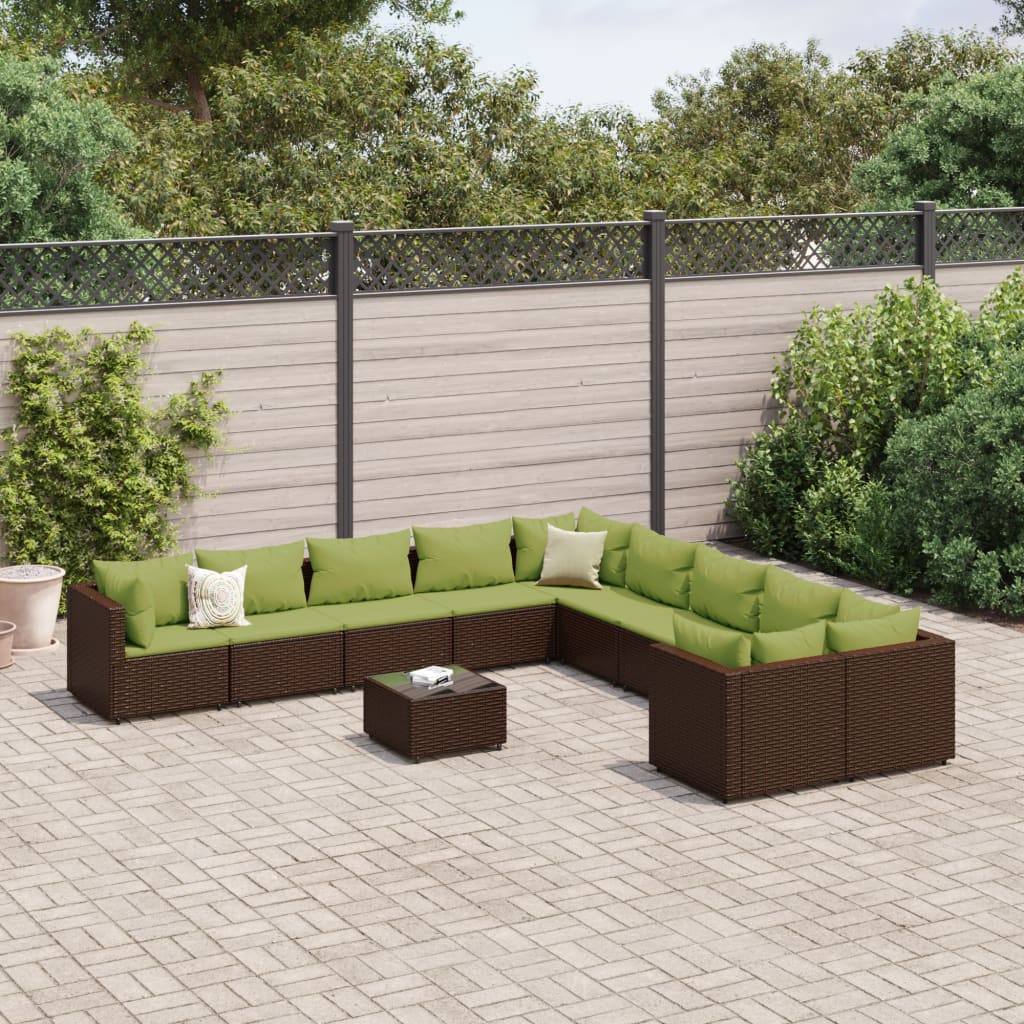 11-delige Loungeset met kussens poly rattan bruin is nu te koop bij PeponiXL, paradijselijk wonen!