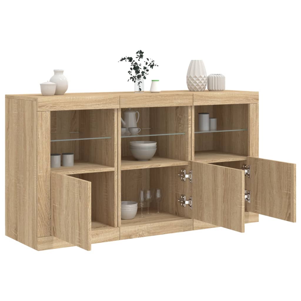 Dressoir met LED-verlichting 123x37x67 cm sonoma eikenkleurig is nu te koop bij PeponiXL, paradijselijk wonen!