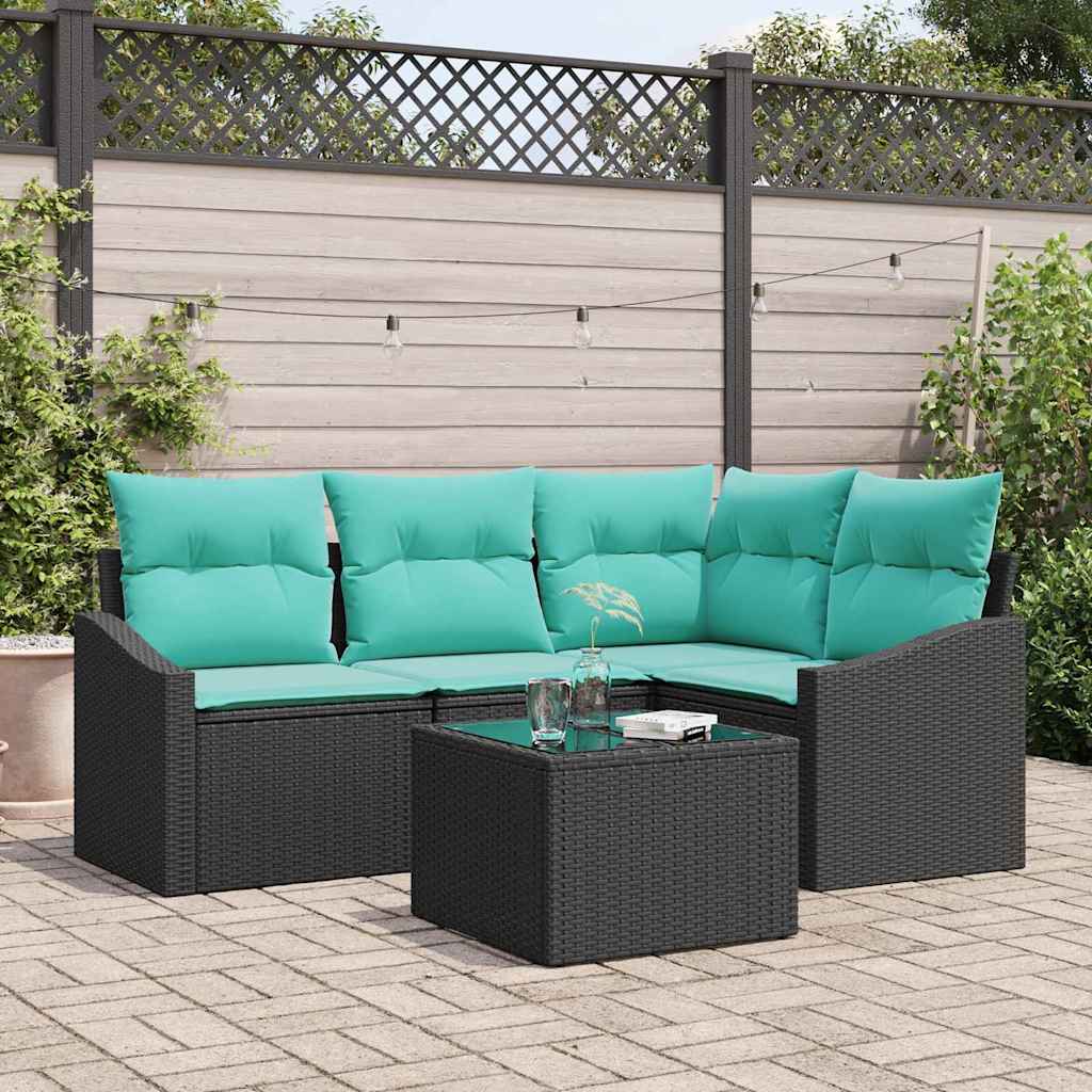 Bankstel met kussen 5 pcs Zwart poly rattan is nu te koop bij PeponiXL, paradijselijk wonen!