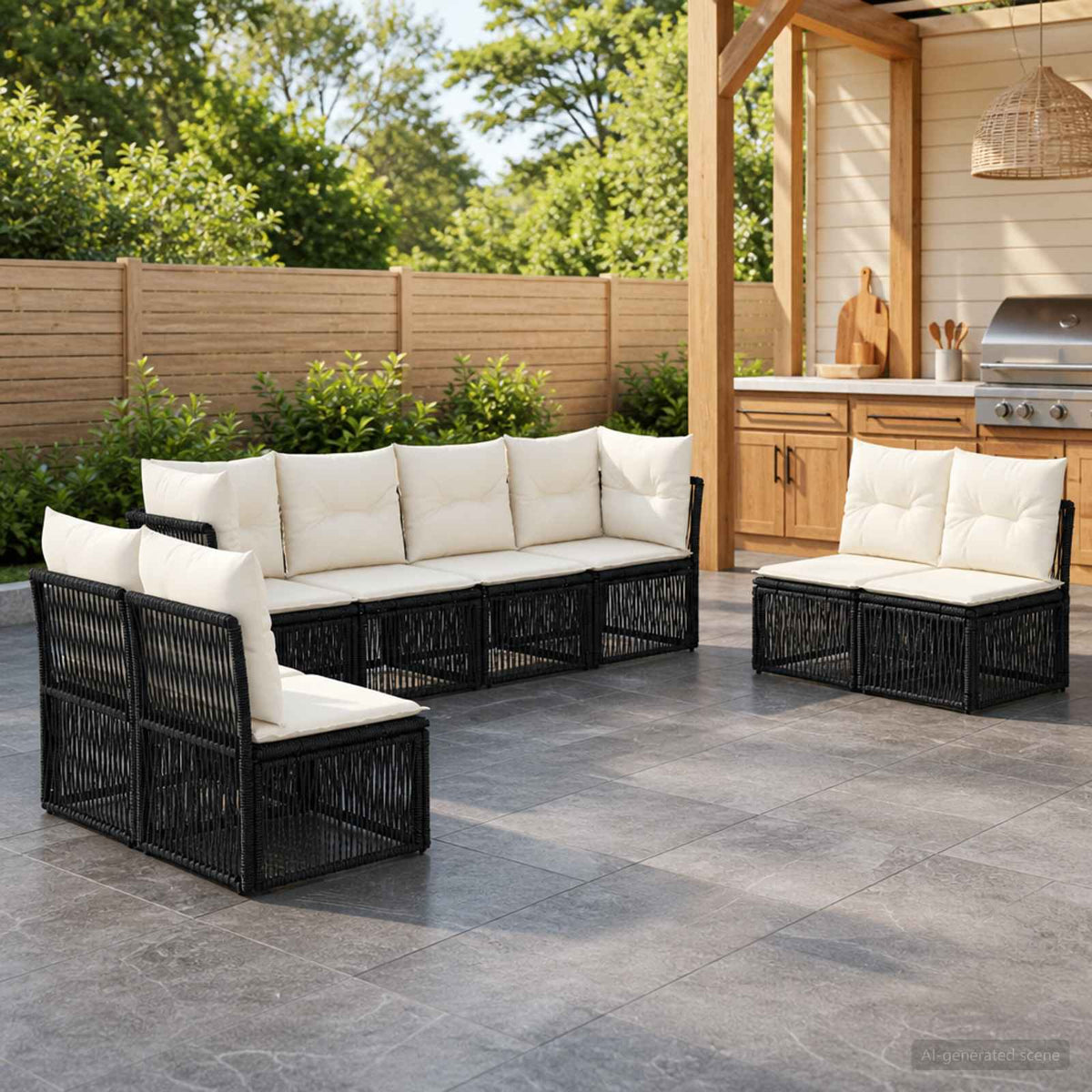 Tuinbankenset 8 pcs Zwart poly rattan is nu te koop bij PeponiXL, paradijselijk wonen!