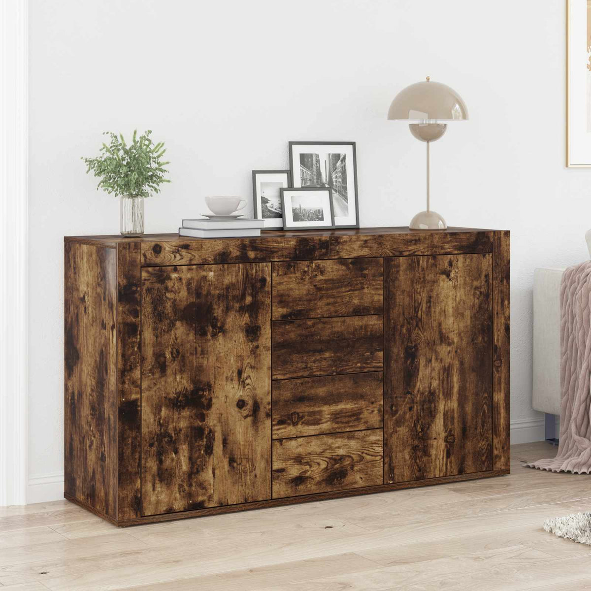 Dressoir met lade Gerookt eiken 120 x 36 x 69 cm Bewerkt hout is nu te koop bij PeponiXL, paradijselijk wonen!
