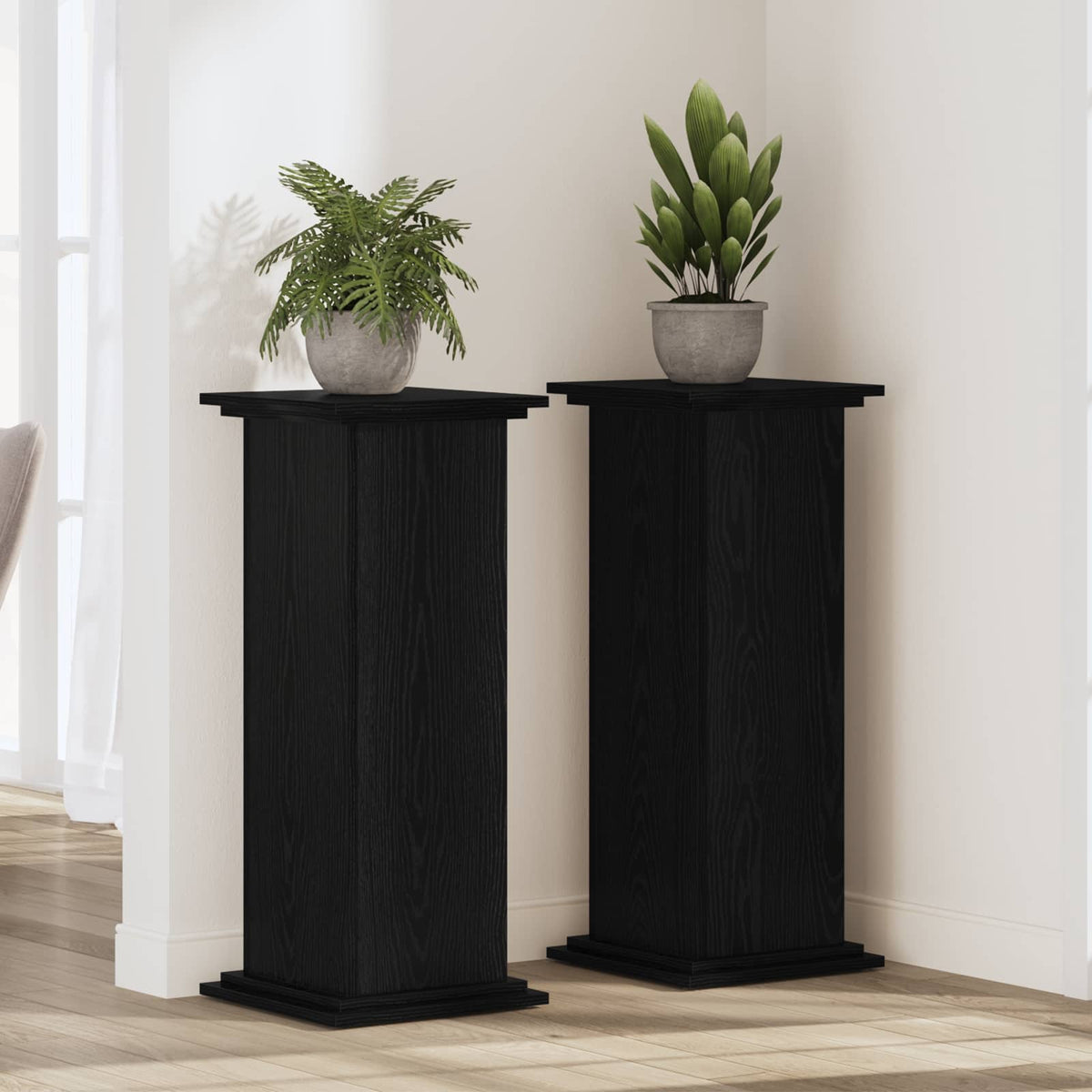 Plantenstandaard Zwart Eiken 33 x 33 x 100 cm Bewerkt hout is nu te koop bij PeponiXL, paradijselijk wonen!