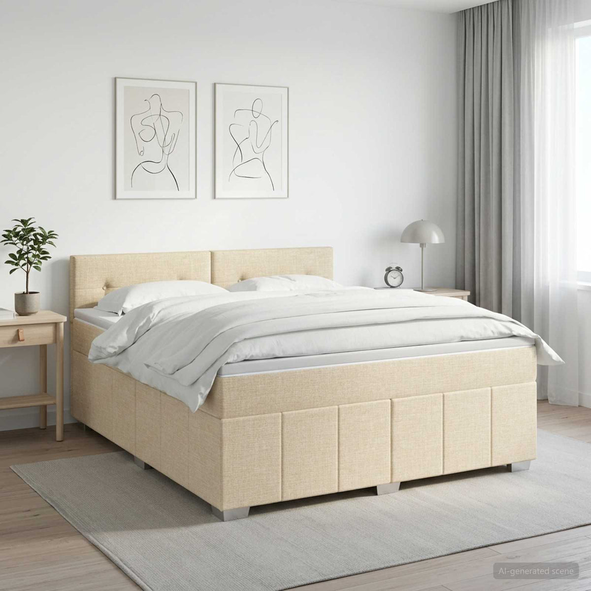 Boxspringbed met matras Crèmekleurig 140 x 200 cm Stof is nu te koop bij PeponiXL, paradijselijk wonen!