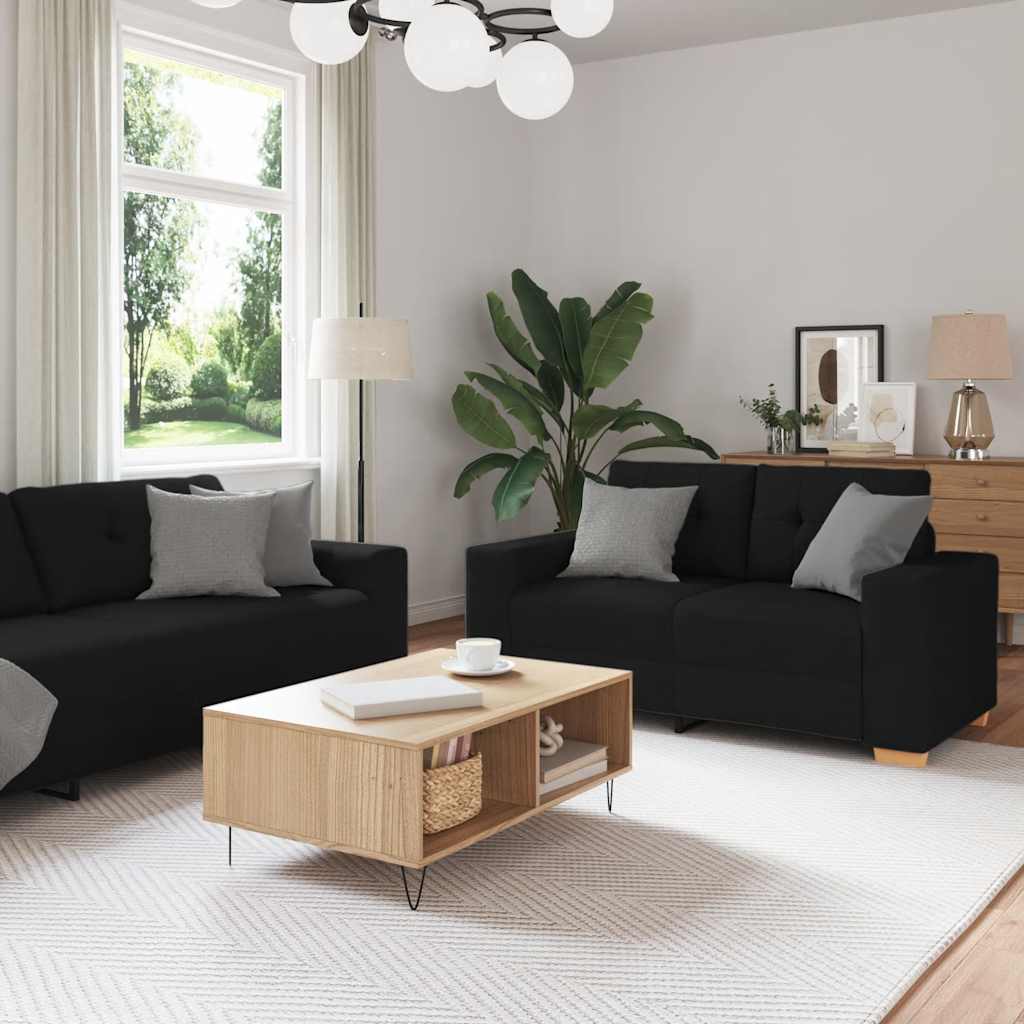 2-delige bankset met kussens, zwarte stof is nu te koop bij PeponiXL, paradijselijk wonen!