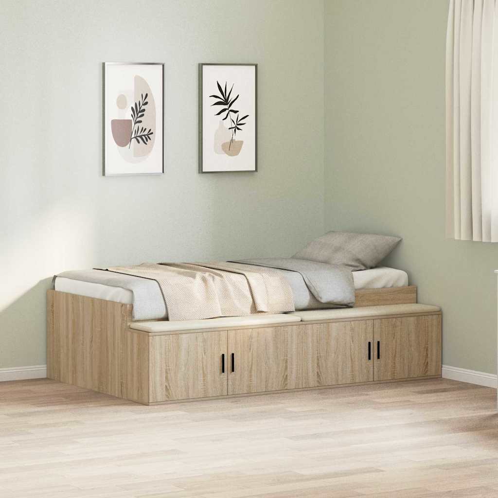 Bedframe met lade Sonoma Eiken 90 x 190 cm Bewerkt hout is nu te koop bij PeponiXL, paradijselijk wonen!